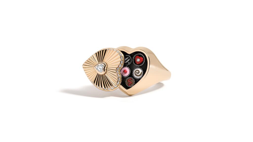 The “Sweet Life” ring by Mined + Found made of 14-karat yellow gold with enamel and diamonds ($6,450) Sweet Life Ring